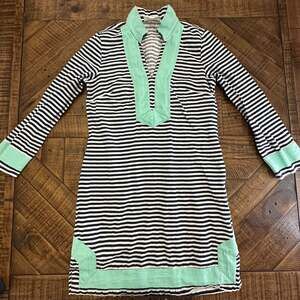 Sail to Sable STS Navy & White Striped Long Sleeve Linen Tunic Dress Size Small